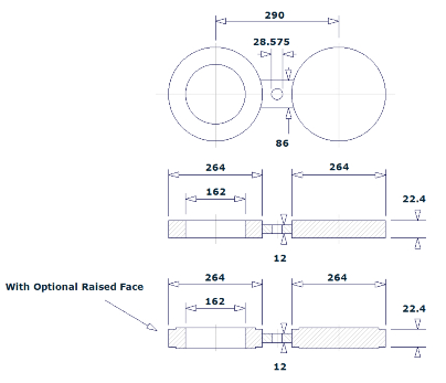 Dimensiones de brida ciega para gafas 600